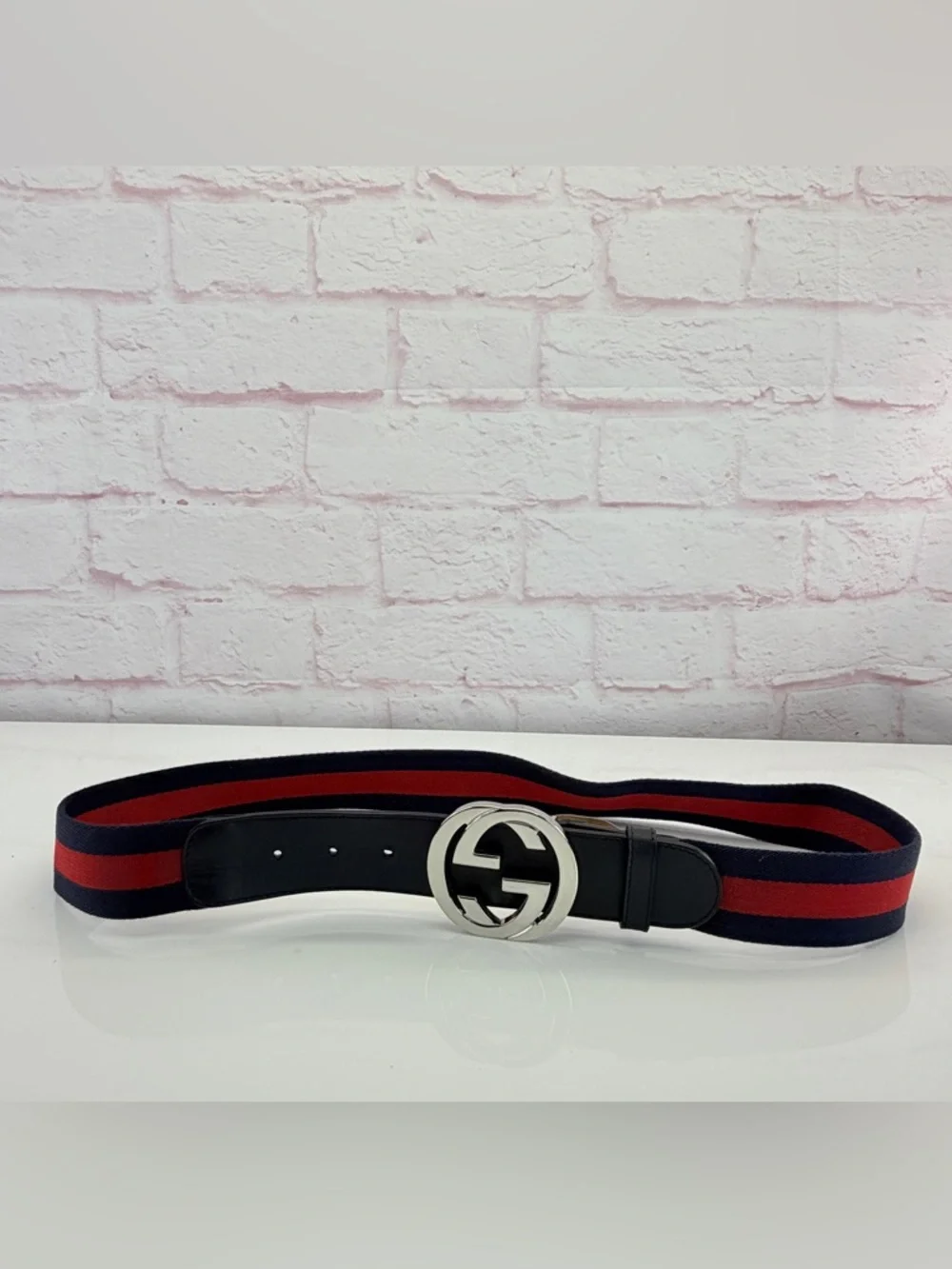 Gucci Web GG Interlocking Bicolor Belt Red Blue 411924 95/38